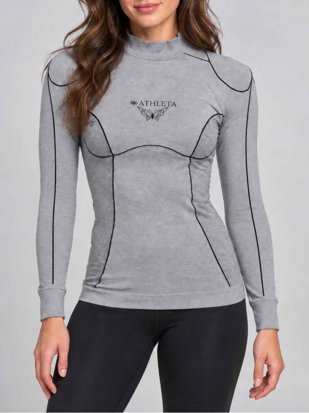 Athleta Compression Long Sleeve Butterfly Logo Top M/L Whimsy Workout Outdoor
